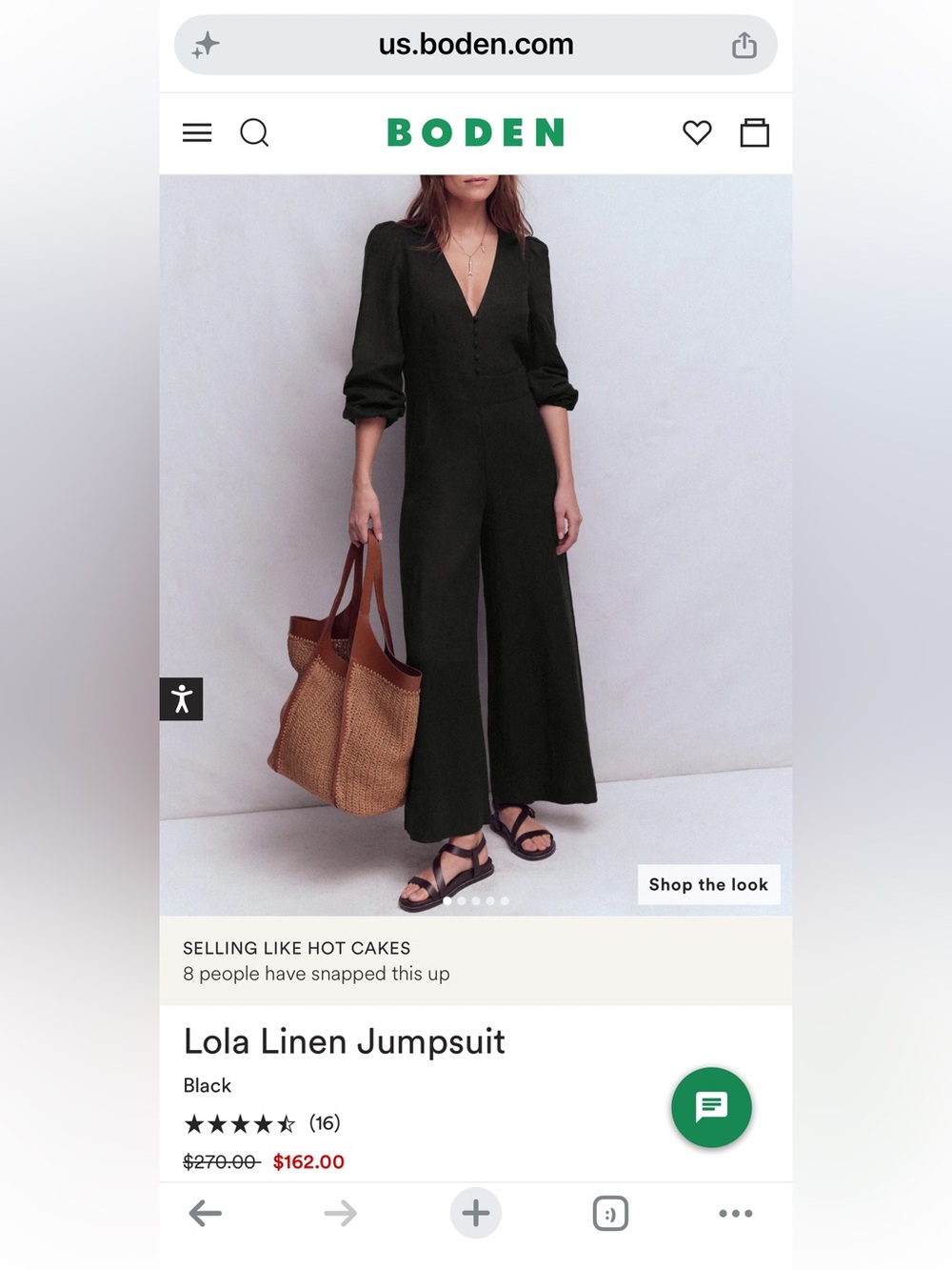 Boden Black V‑Neck Linen Jumpsuit
